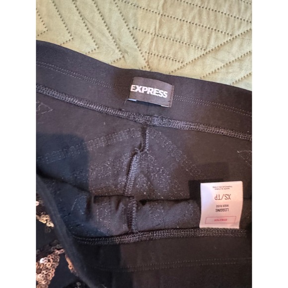 Express Black Sequin Embellished Leggings Party Sparkle Statement - Picture 6 of 9